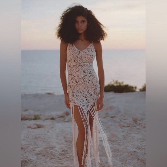 NWT MANGO Crochet Mini Dress with Fringe reg $130 - Picture 2 of 10